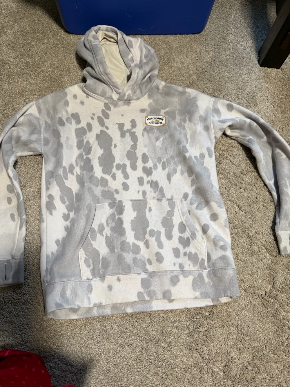 Abercrombie Gray and White Tie-Dye Hoodie with Patch